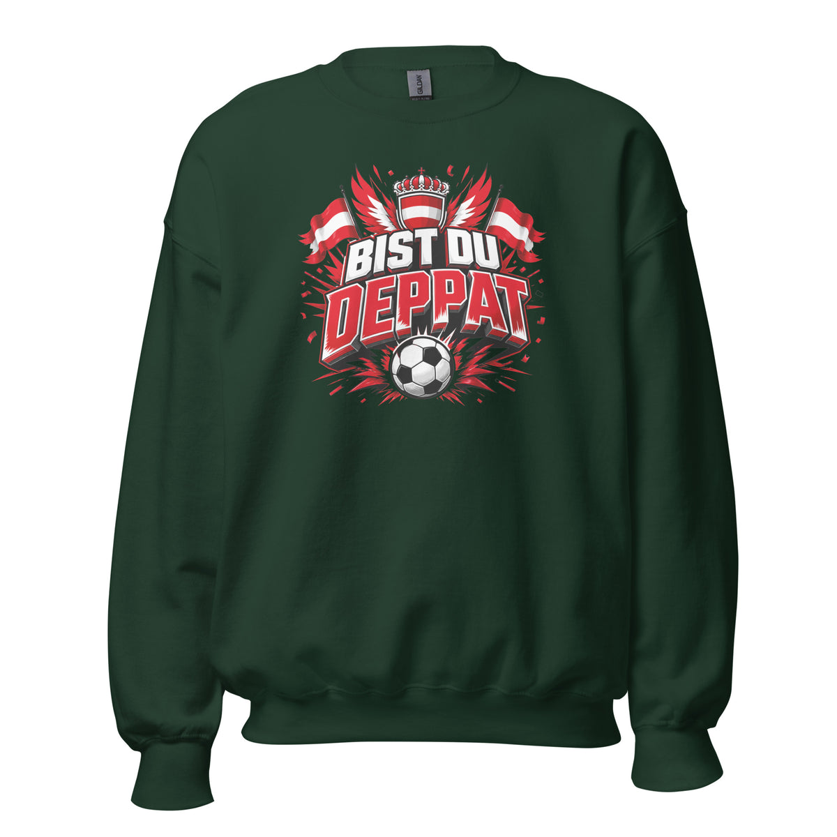 Bist du deppat! – Österreich Fußball Fan Sweater – grün, Vorderansicht