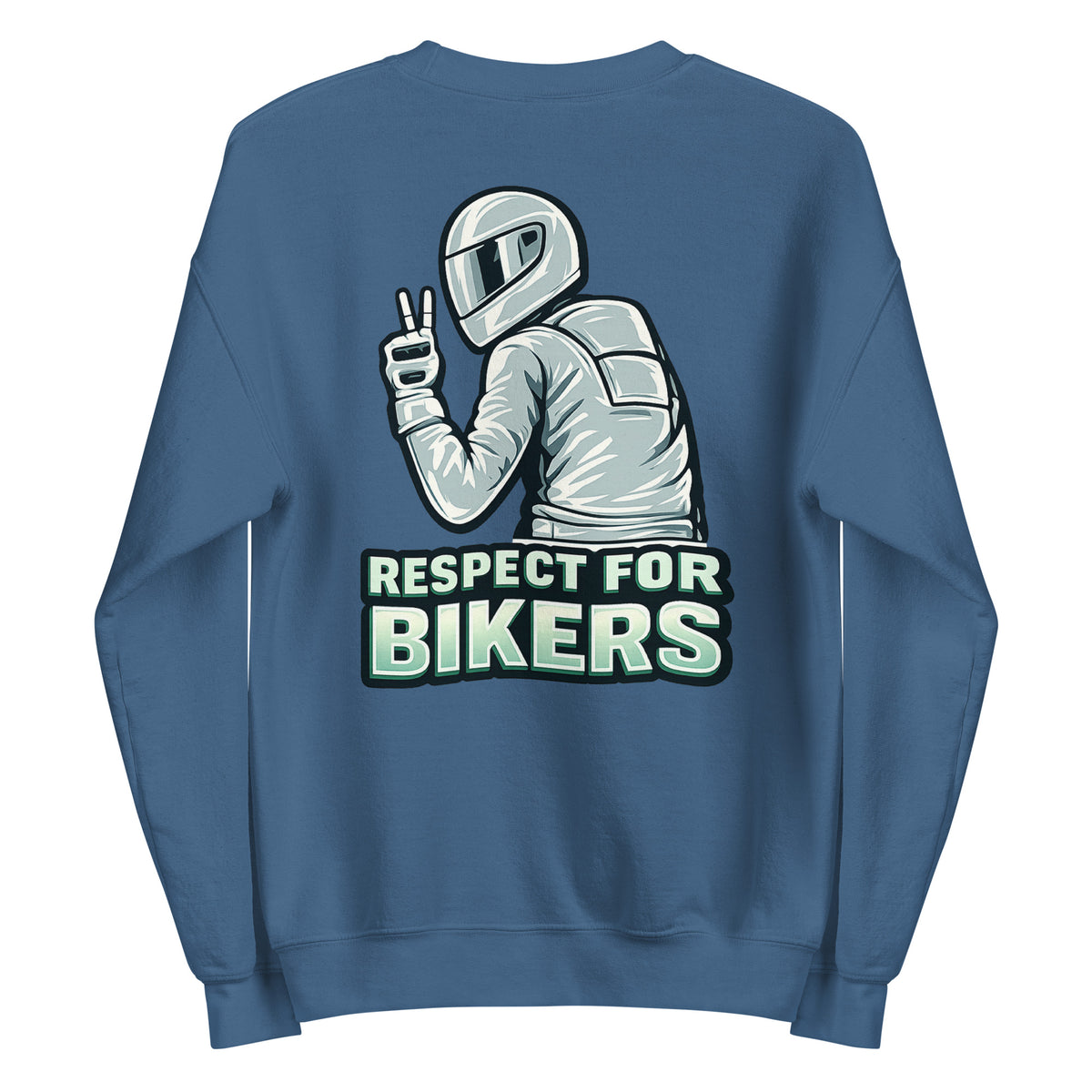 Respect for Bikers – Unisex Sweater (Backprint) – blau, Rückansicht