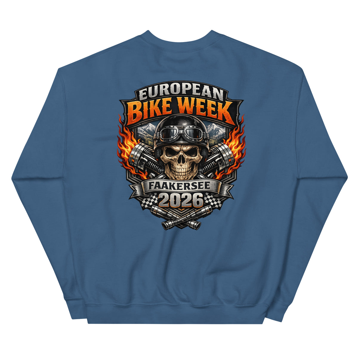 European Bike Week 2026 – Biker Sweater – blau, Rückansicht