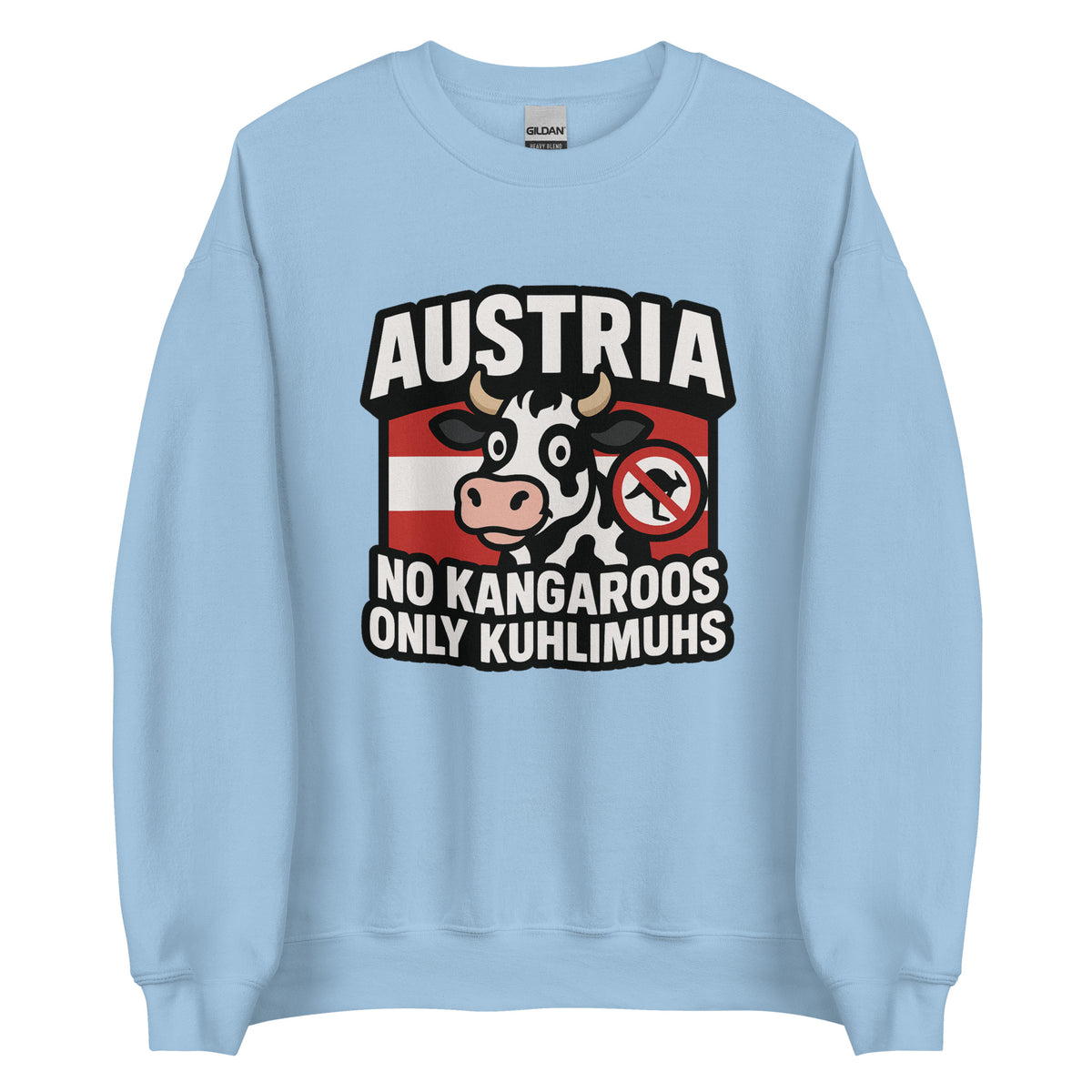 Austria – No Kangaroos, only Kuhlimuhs – Sweater – blau, Vorderansicht