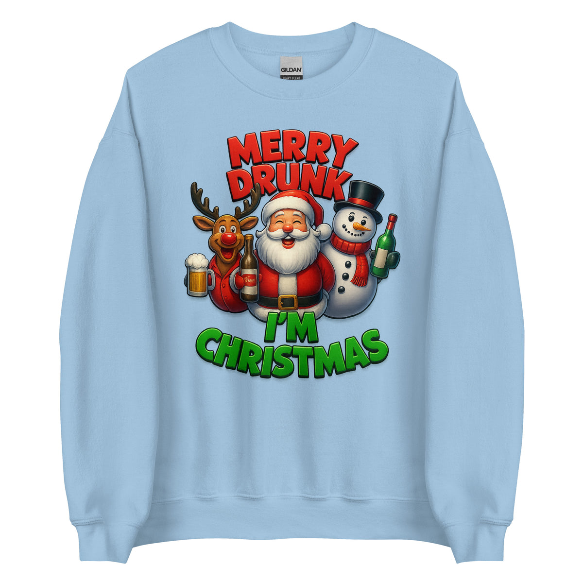 Merry Drunk I’m Christmas – Unisex Sweater – blau, Vorderansicht