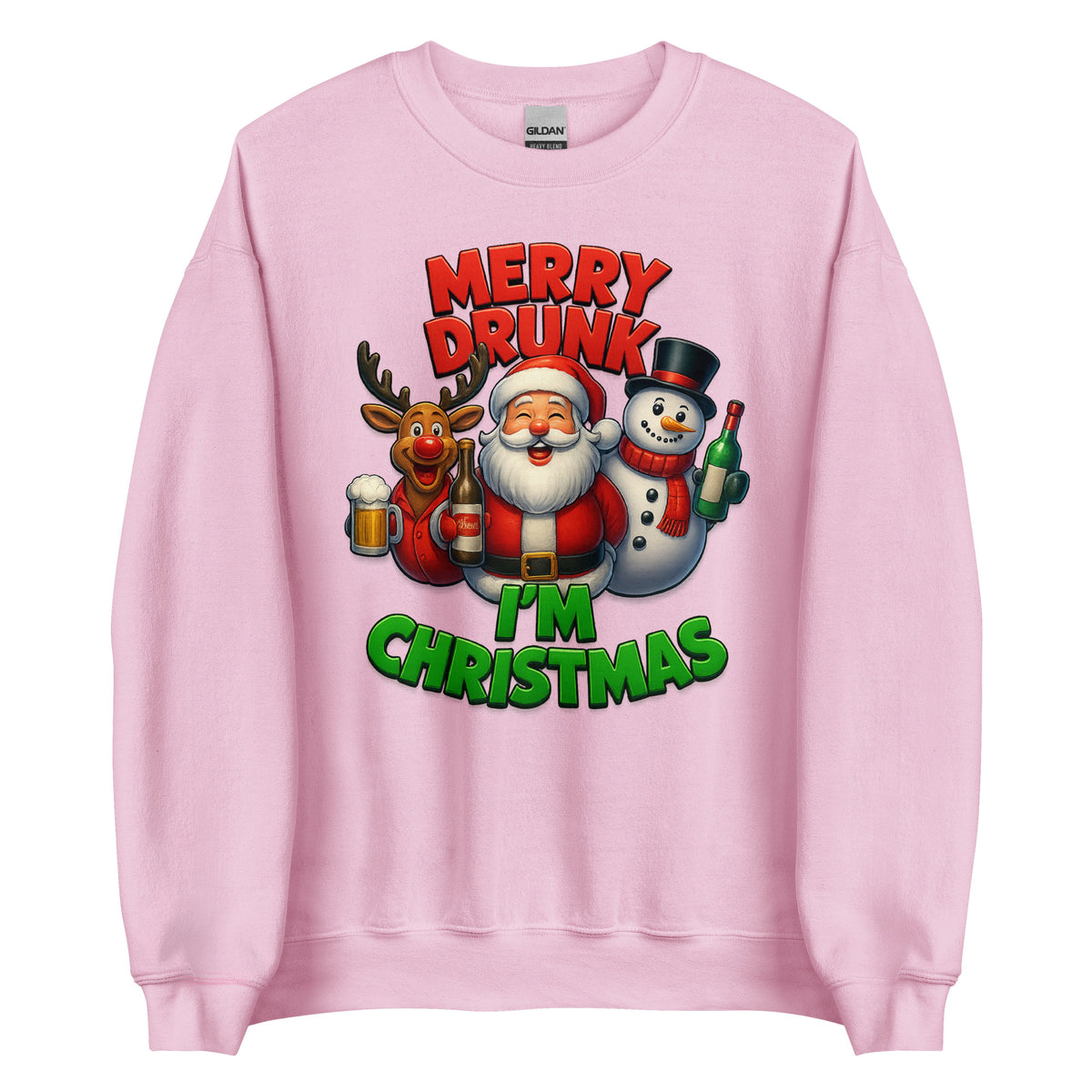 Merry Drunk I’m Christmas – Unisex Sweater – rosa, Vorderansicht