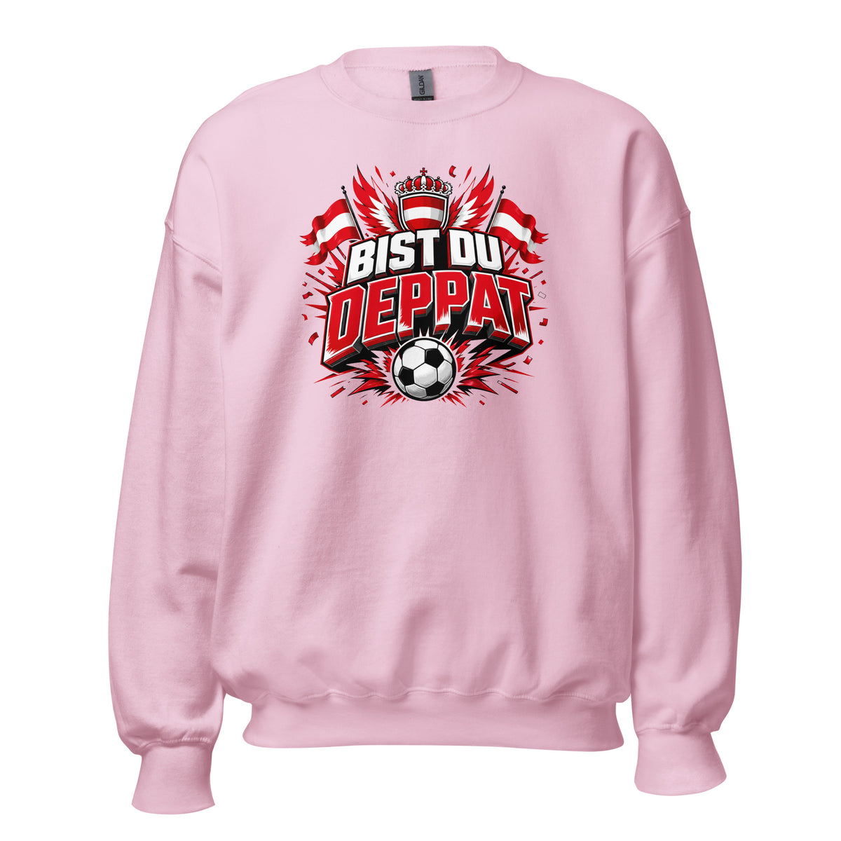 Bist du deppat! – Österreich Fußball Fan Sweater – rosa, Vorderansicht