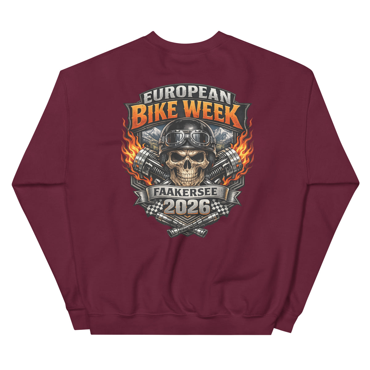 European Bike Week 2026 – Biker Sweater – weinrot, Rückansicht