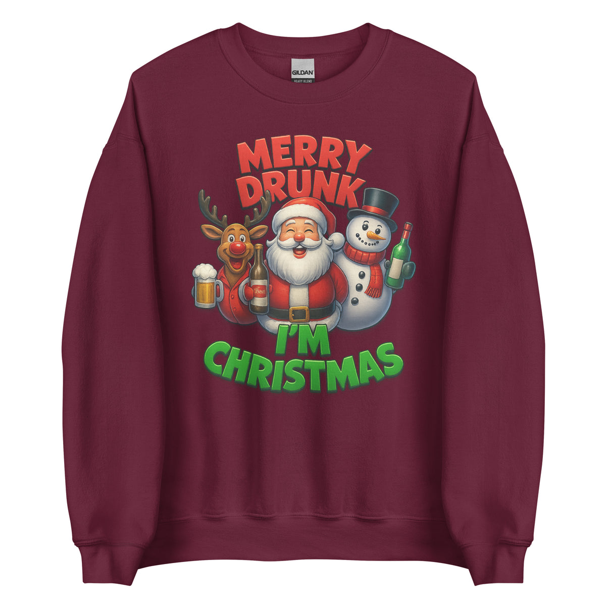 Merry Drunk I’m Christmas – Unisex Sweater – weinrot, Vorderansicht