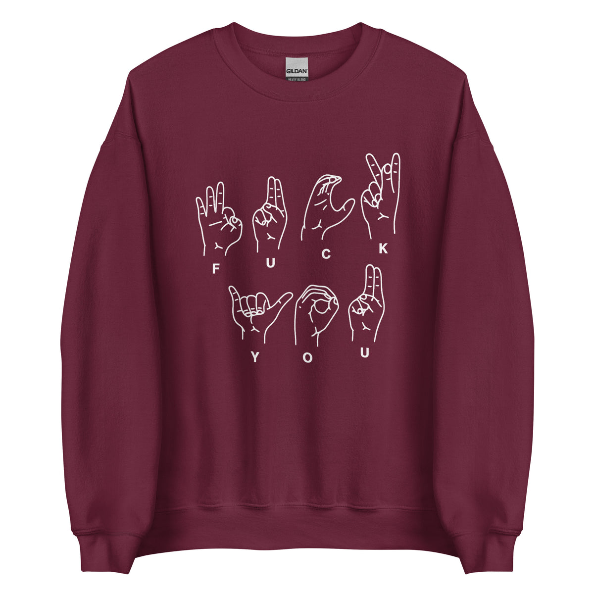Fuck You Handsign Unisex Sweater – weinrot, Vorderansicht