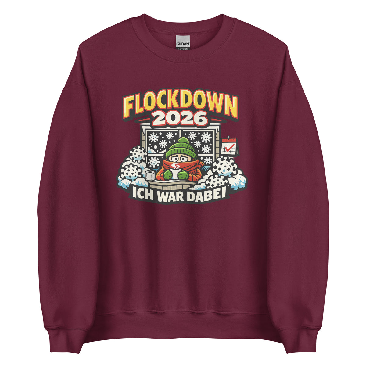 Flockdown 2026 – Ich war dabei – Unisex Sweater – weinrot, Vorderansicht