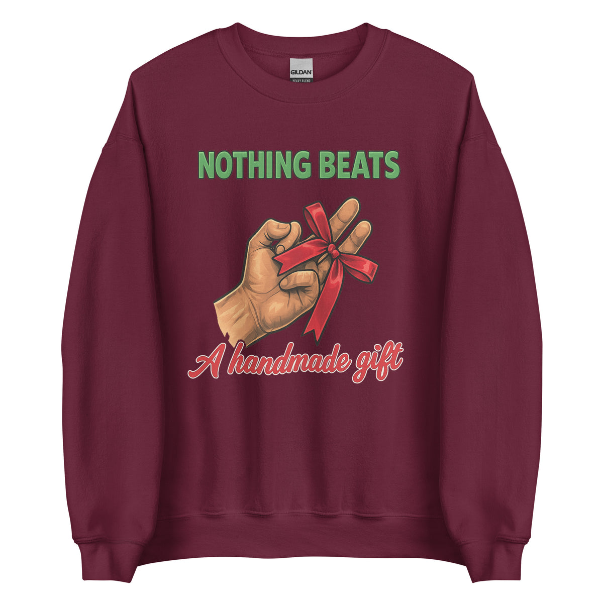Nothing Beats a Handmade Gift – Unisex Sweater – weinrot, Vorderansicht