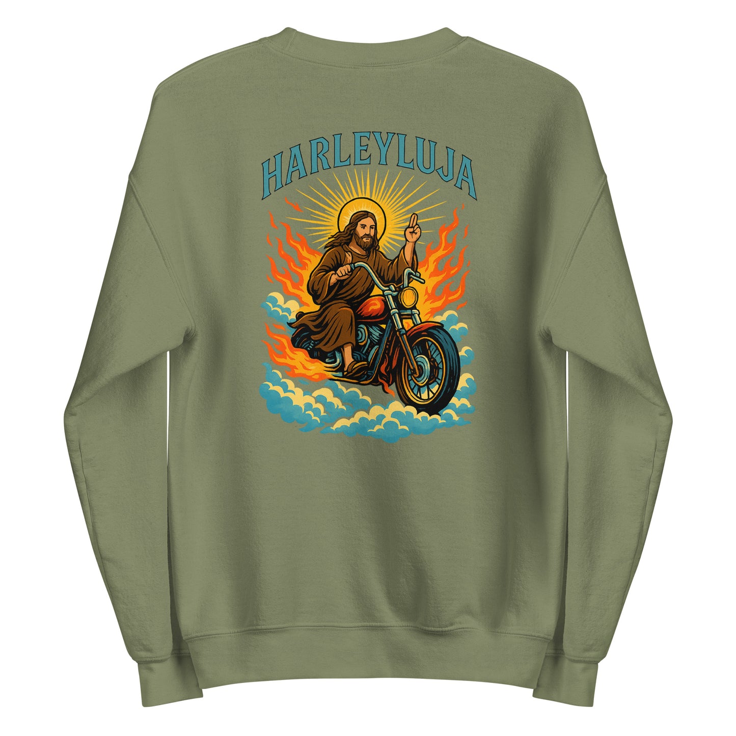 Harleyluja – Jesus fährt Chopper Backprint - Unisex-Pullover