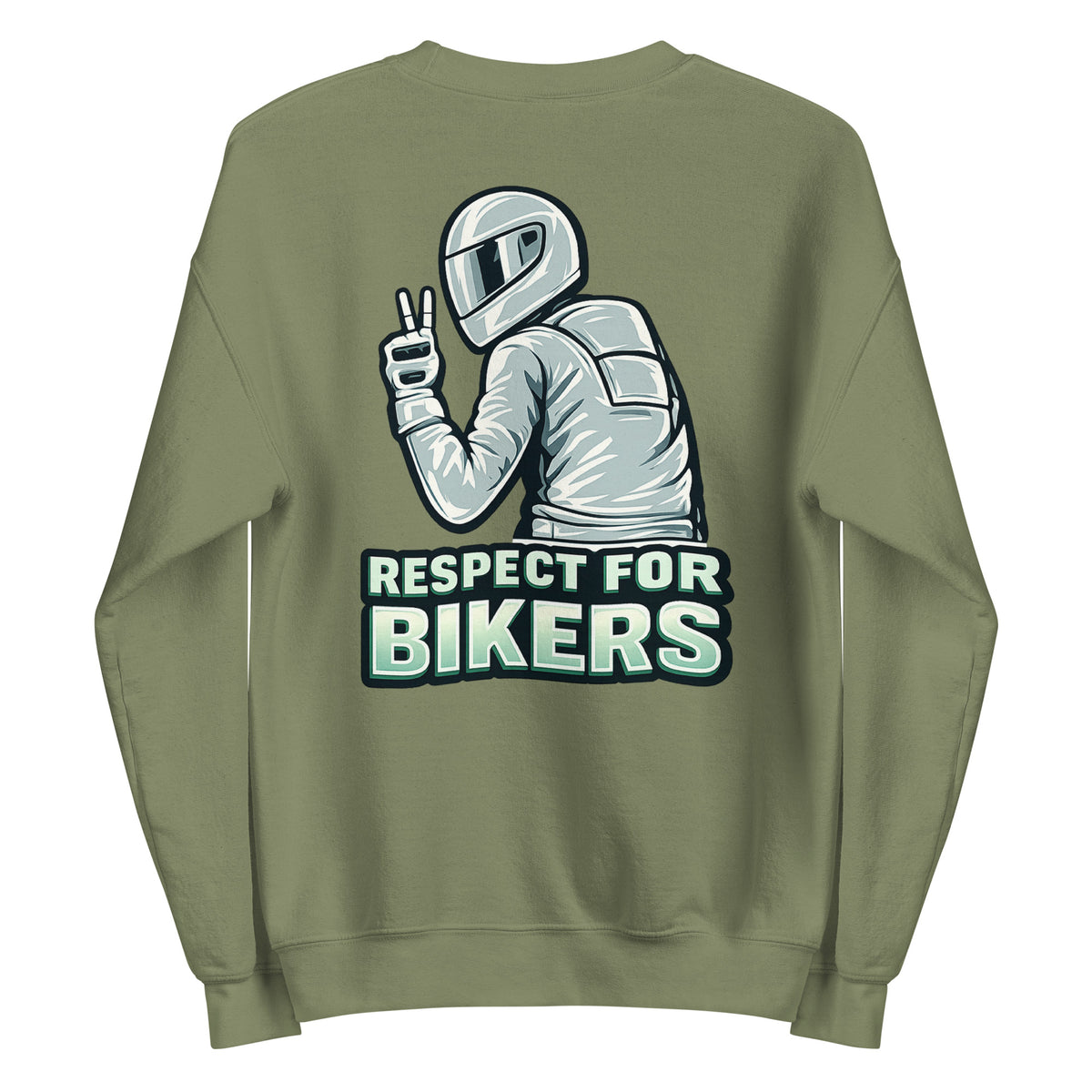 Respect for Bikers – Unisex Sweater (Backprint) – grün, Rückansicht