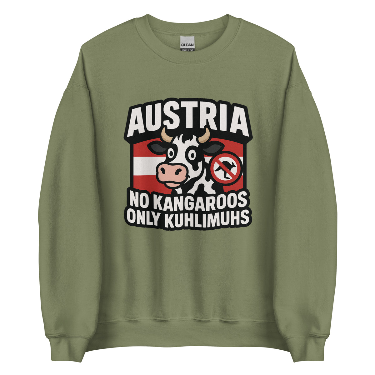 Austria – No Kangaroos, only Kuhlimuhs – Sweater – grün, Vorderansicht