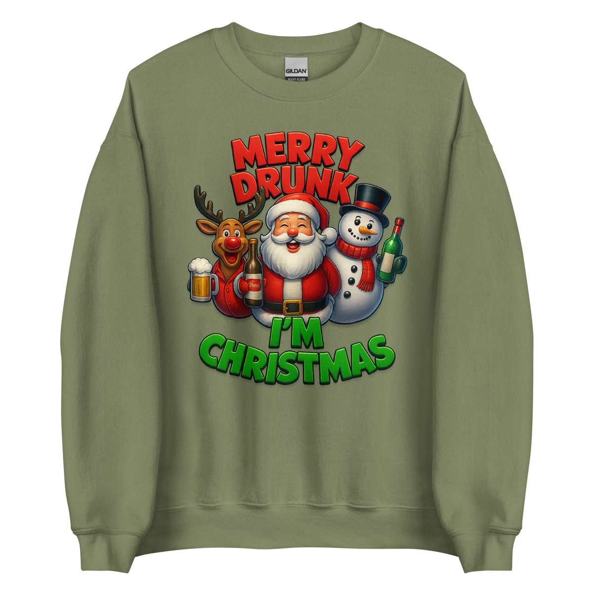 Merry Drunk I’m Christmas – Unisex Sweater – grün, Vorderansicht