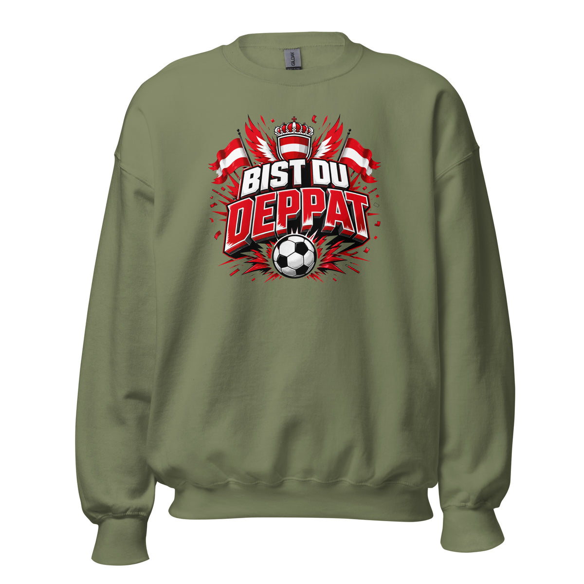 Bist du deppat! – Österreich Fußball Fan Sweater – grün, Vorderansicht