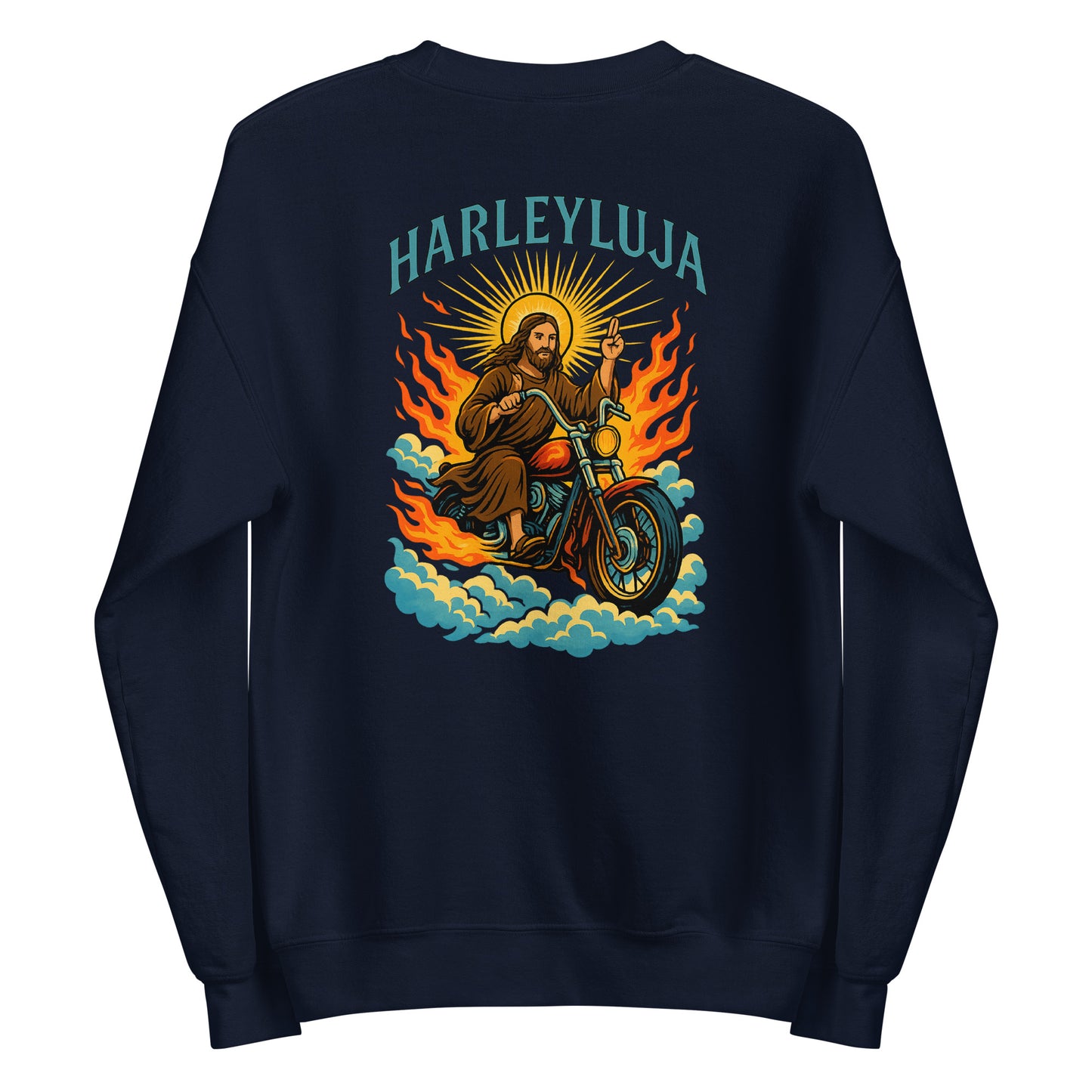 Harleyluja – Jesus fährt Chopper Backprint - Unisex-Pullover