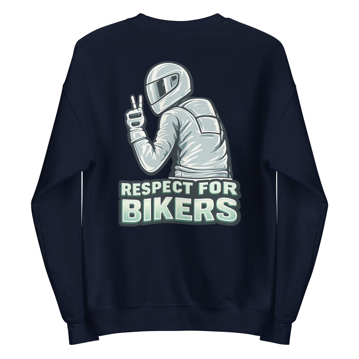 Respect for Bikers – Unisex Sweater (Backprint) – navyblau, Rückansicht