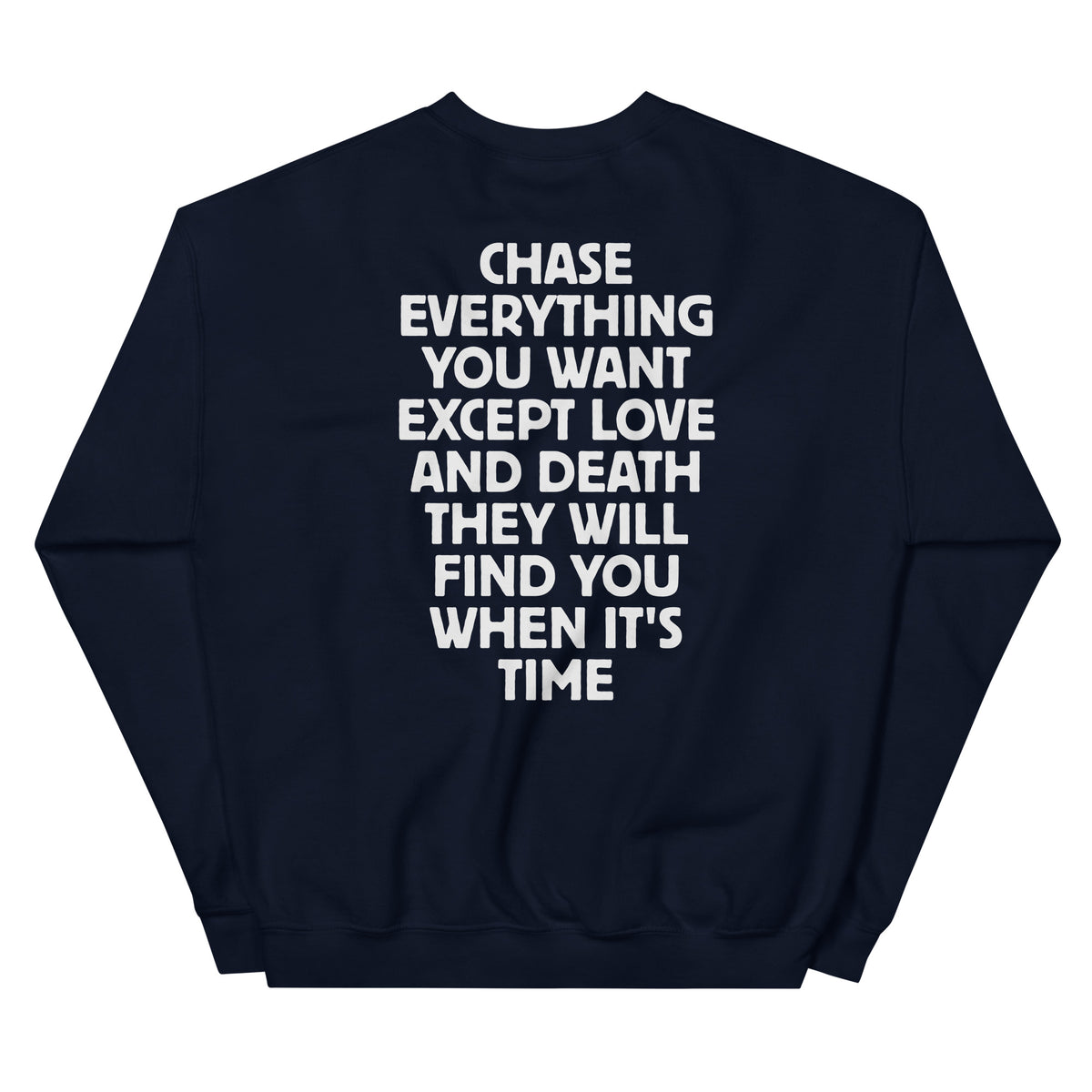 Chase Everything You Want – Statement Sweater (Backprint) – navyblau, Rückansicht