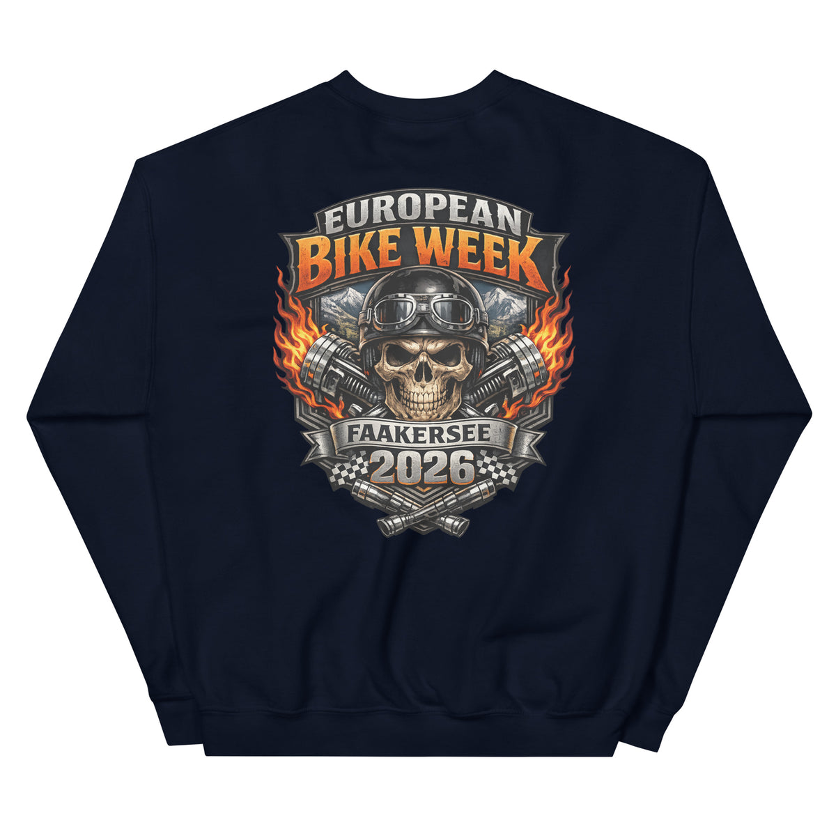 European Bike Week 2026 – Biker Sweater – navyblau, Rückansicht