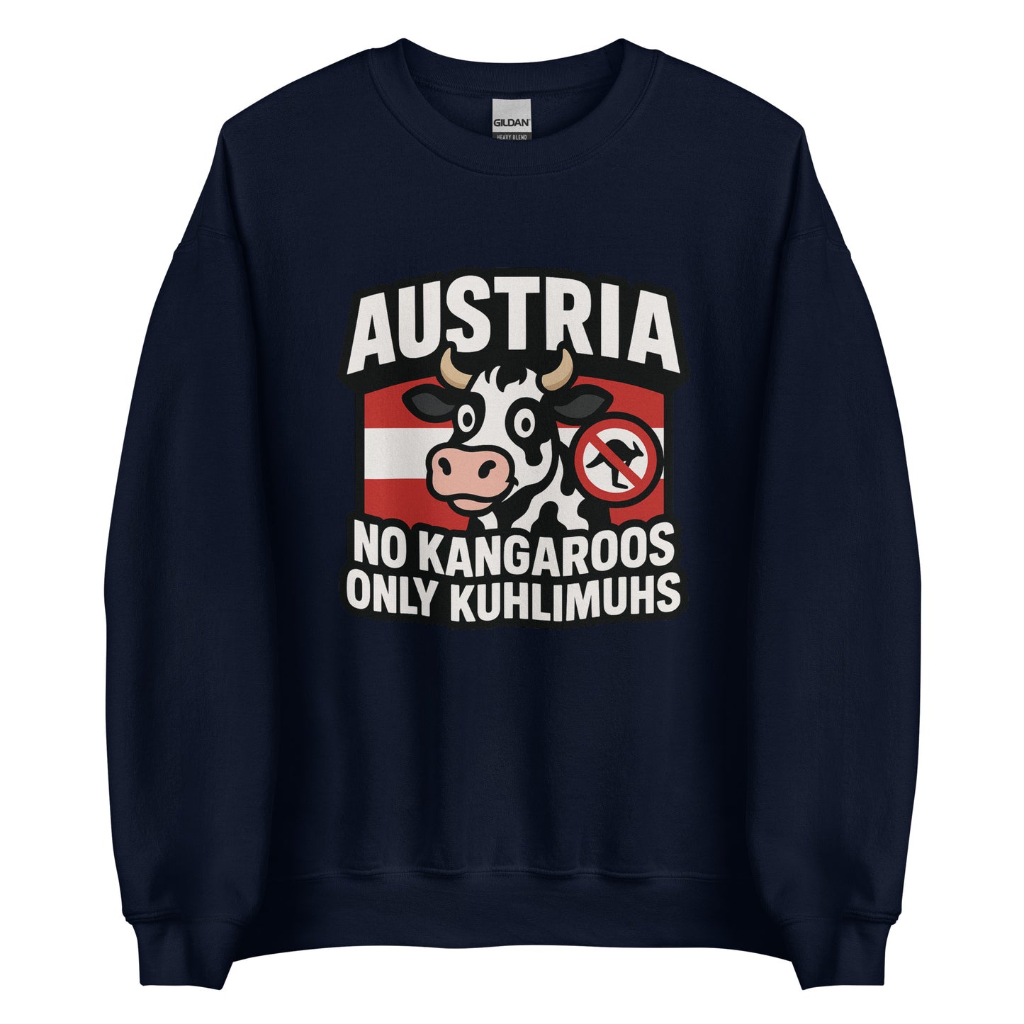 Austria – No Kangaroos, only Kuhlimuhs – Sweater – navyblau, Vorderansicht