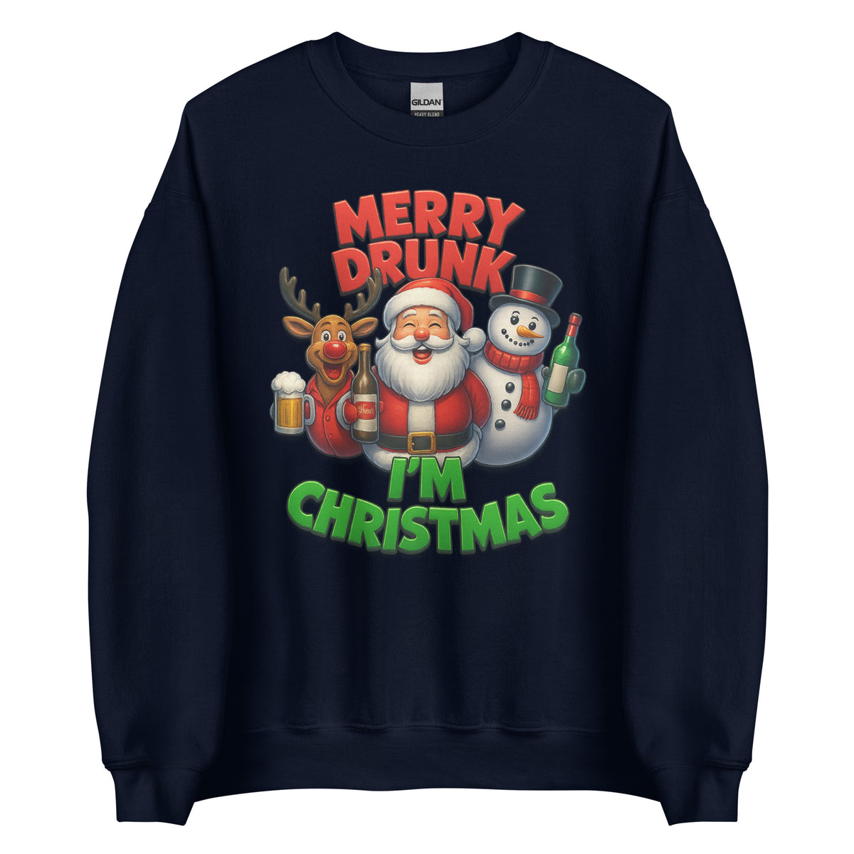Merry Drunk I’m Christmas – Unisex Sweater – navyblau, Vorderansicht