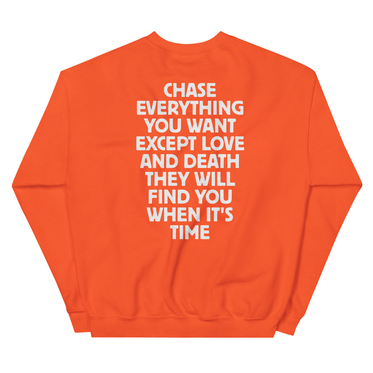 Chase Everything You Want – Statement Sweater (Backprint) – orange, Rückansicht