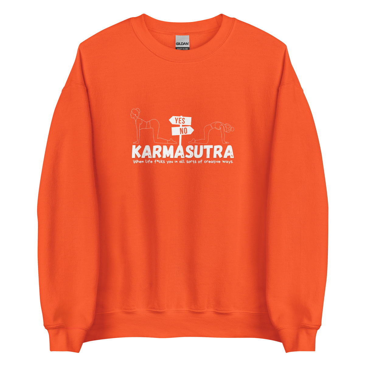 Karmasutra Yes Position – When Life F*cks You In All Sorts Of Creative Ways – Unisex Sweater – orange, Vorderansicht