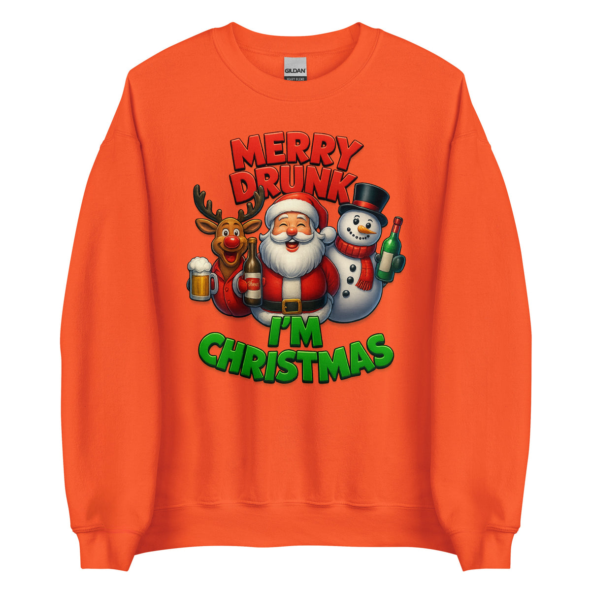 Merry Drunk I’m Christmas – Unisex Sweater – orange, Vorderansicht