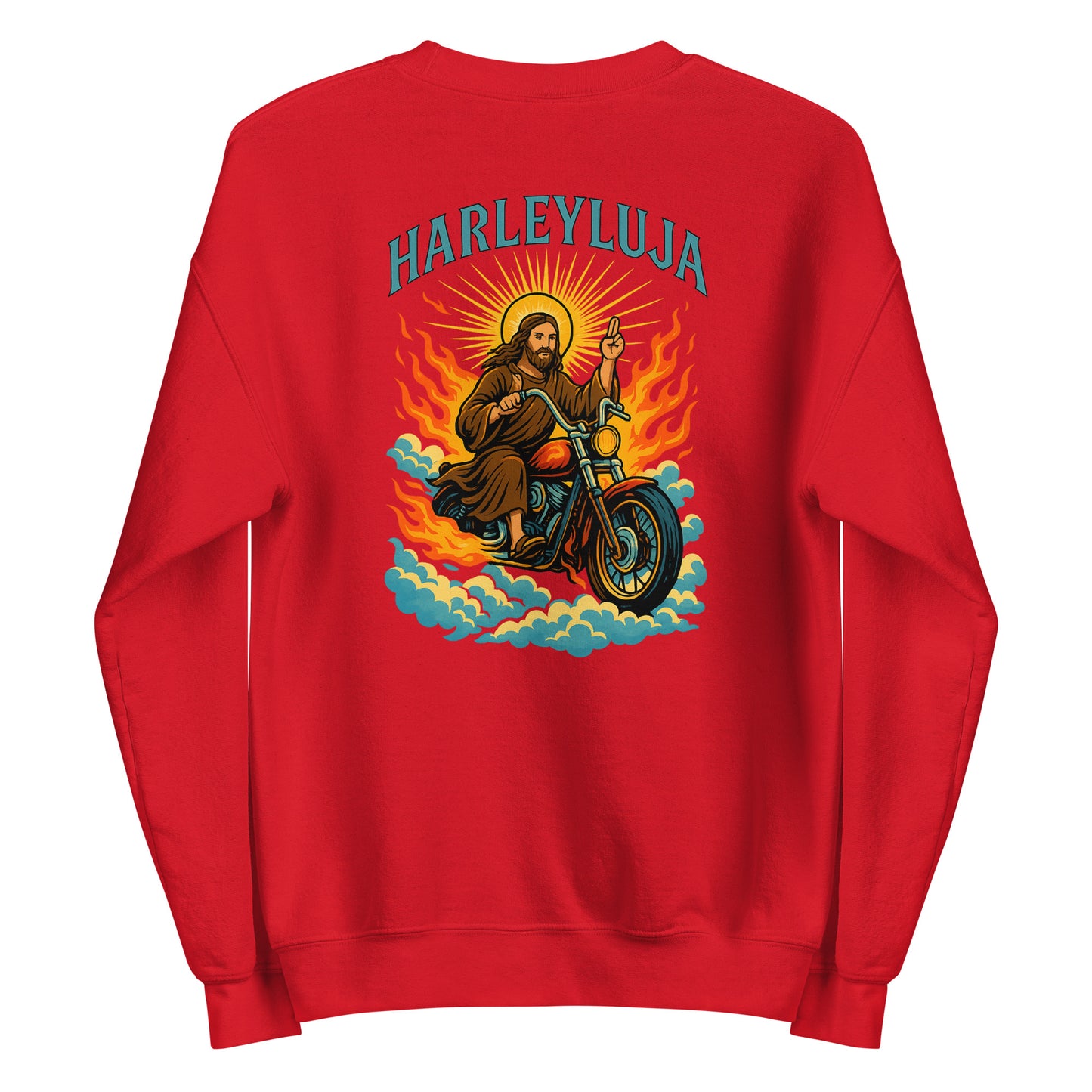 Harleyluja – Jesus fährt Chopper Backprint - Unisex-Pullover