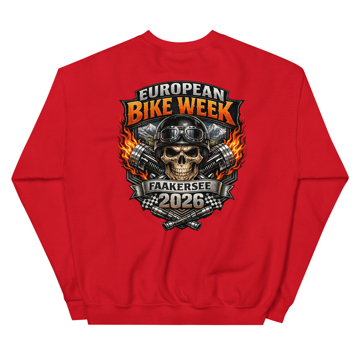 European Bike Week 2026 – Biker Sweater – rot, Rückansicht