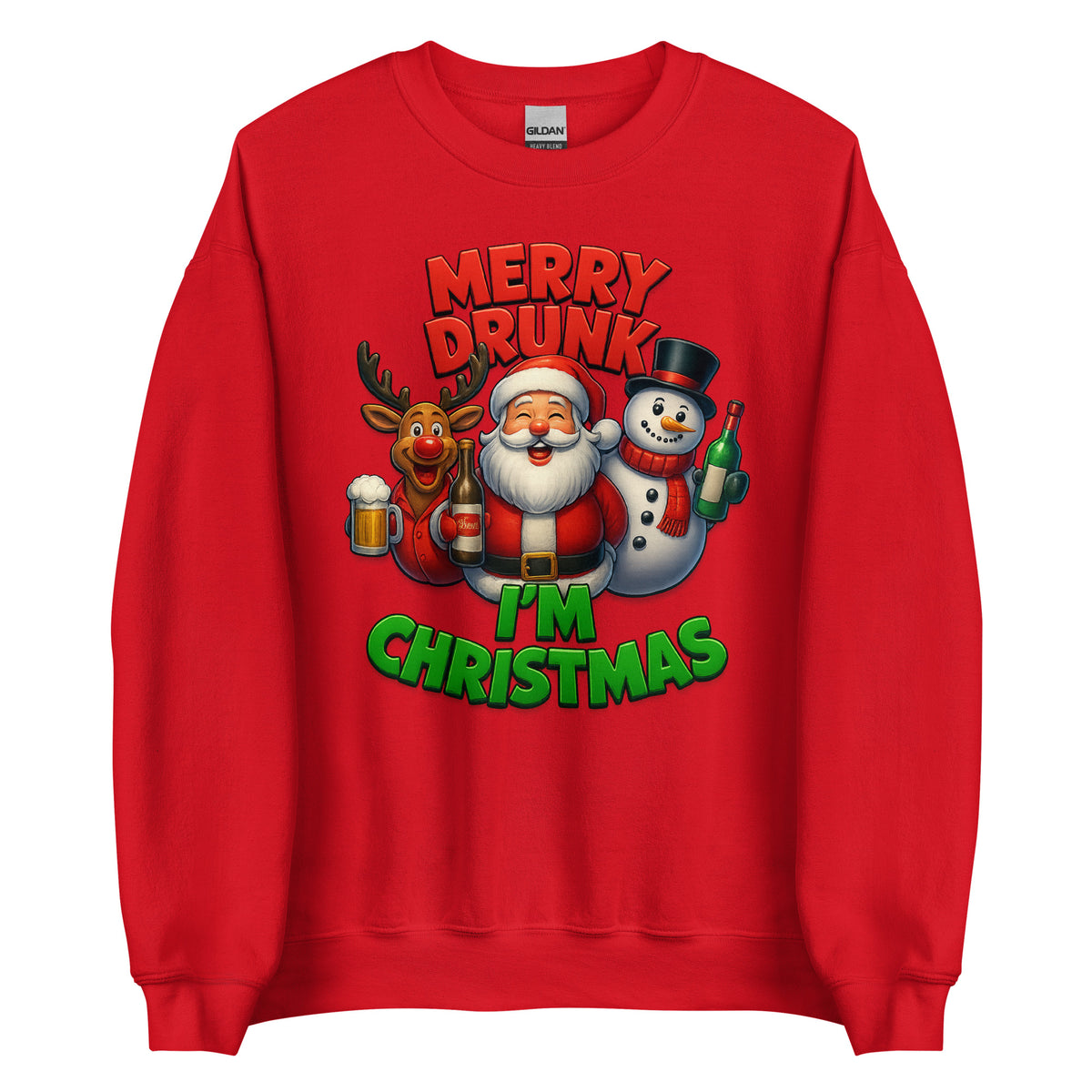 Merry Drunk I’m Christmas – Unisex Sweater – rot, Vorderansicht