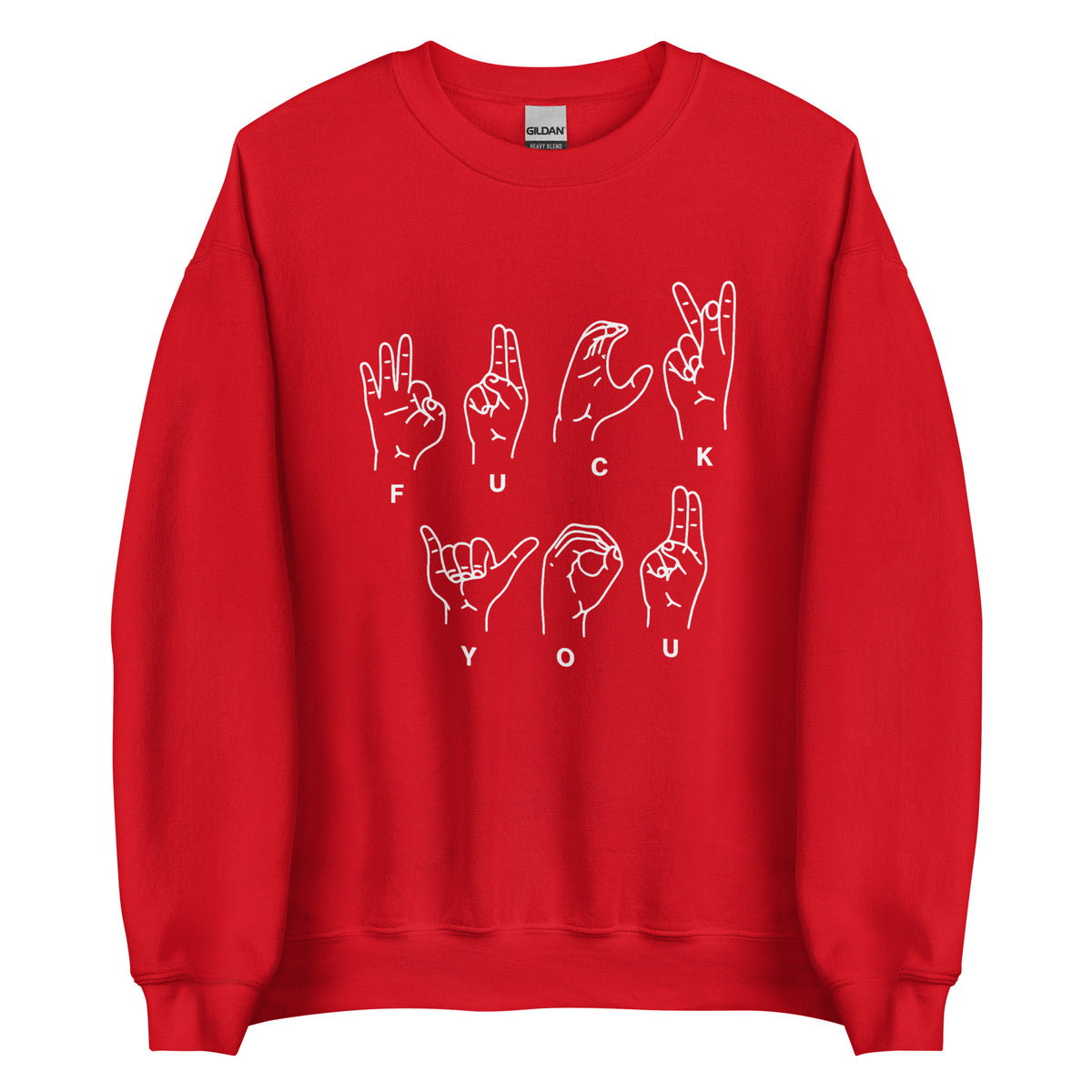 Fuck You Handsign Unisex Sweater – rot, Vorderansicht