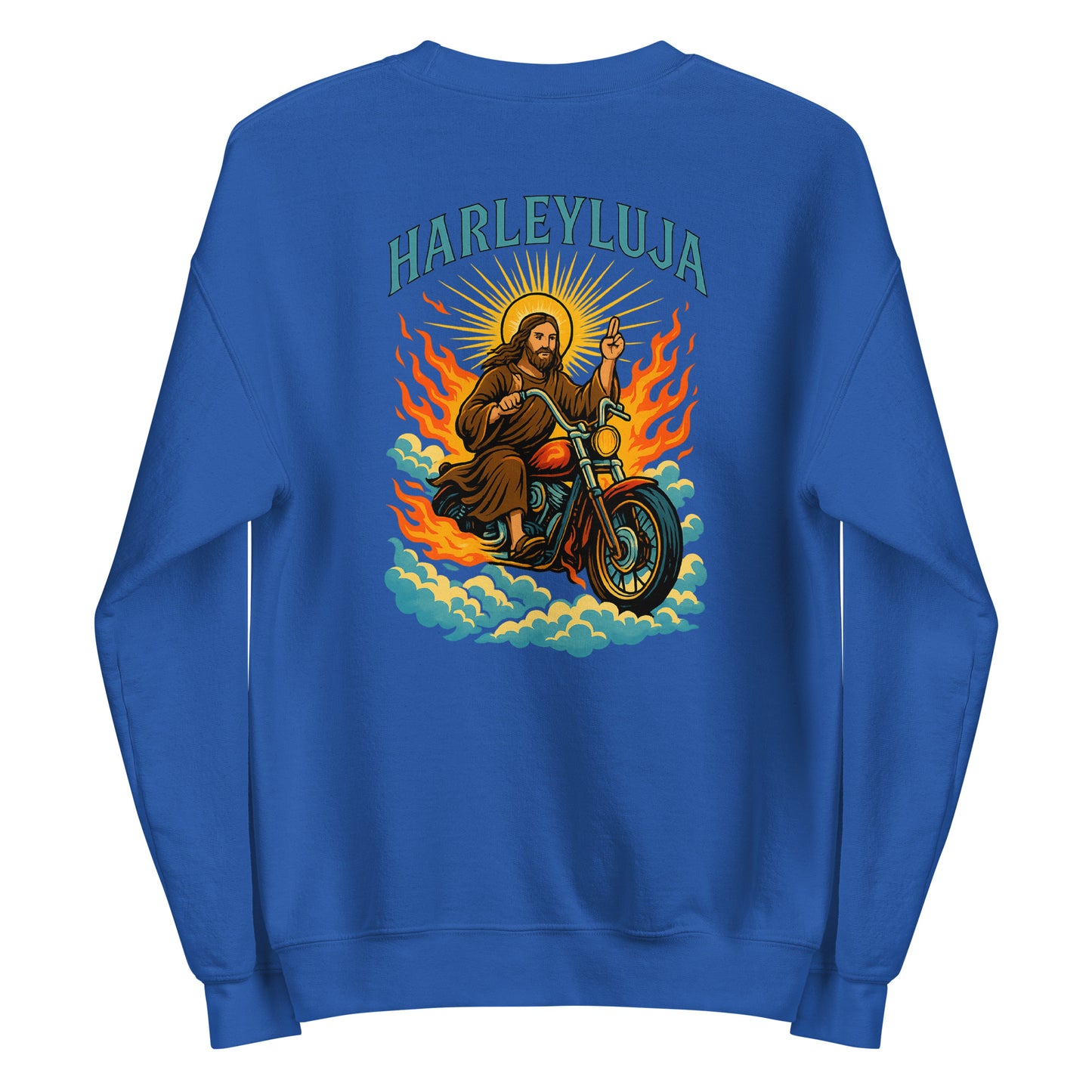 Harleyluja – Jesus fährt Chopper Backprint - Unisex-Pullover