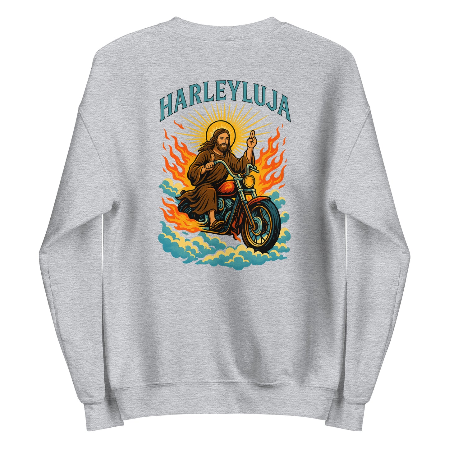Harleyluja – Jesus fährt Chopper Backprint - Unisex-Pullover