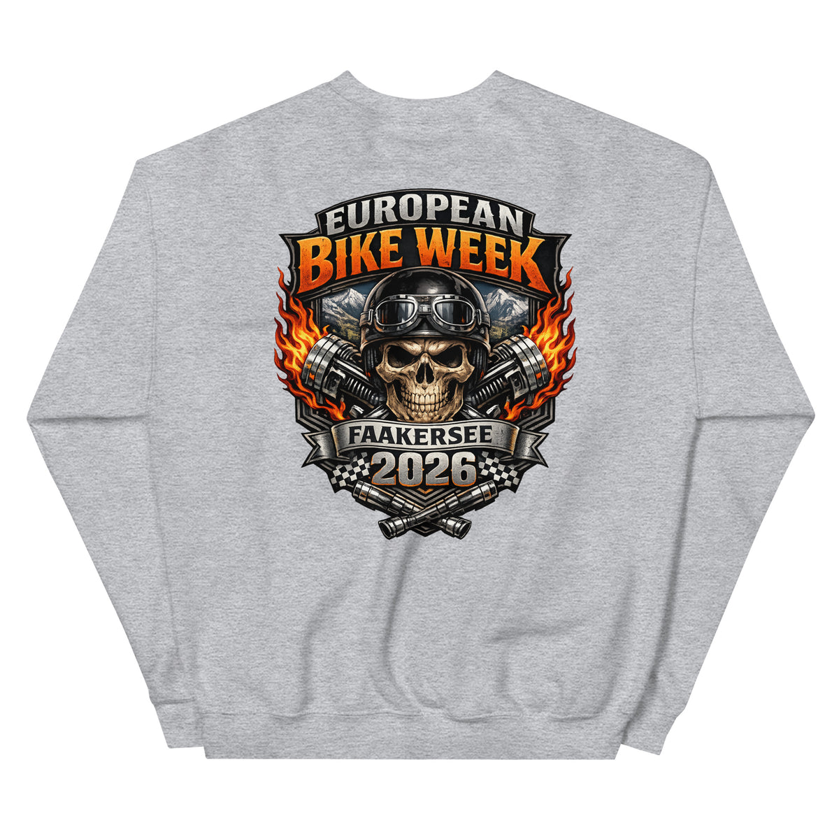 European Bike Week 2026 – Biker Sweater – sportgrau, Rückansicht