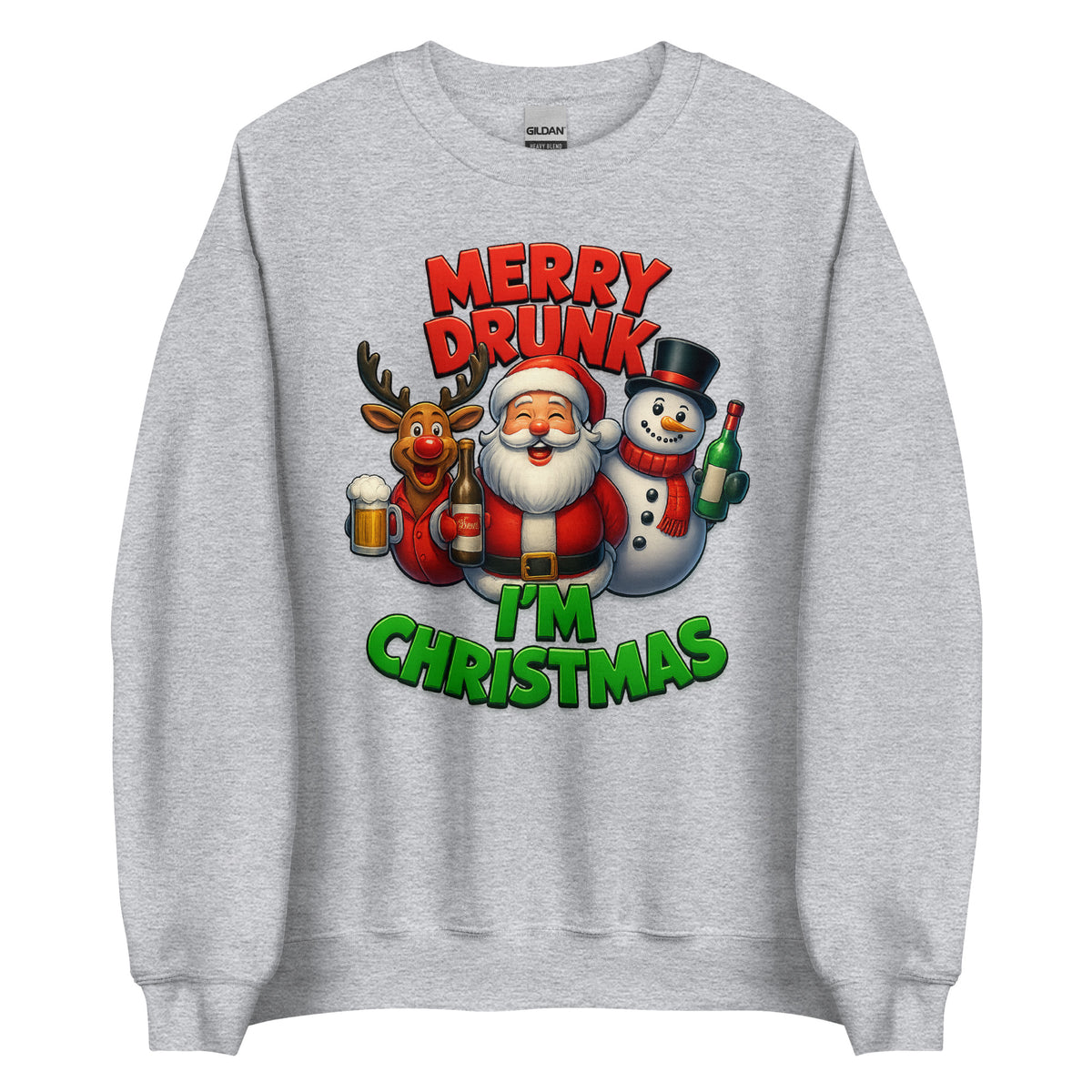 Merry Drunk I’m Christmas – Unisex Sweater – sportgrau, Vorderansicht