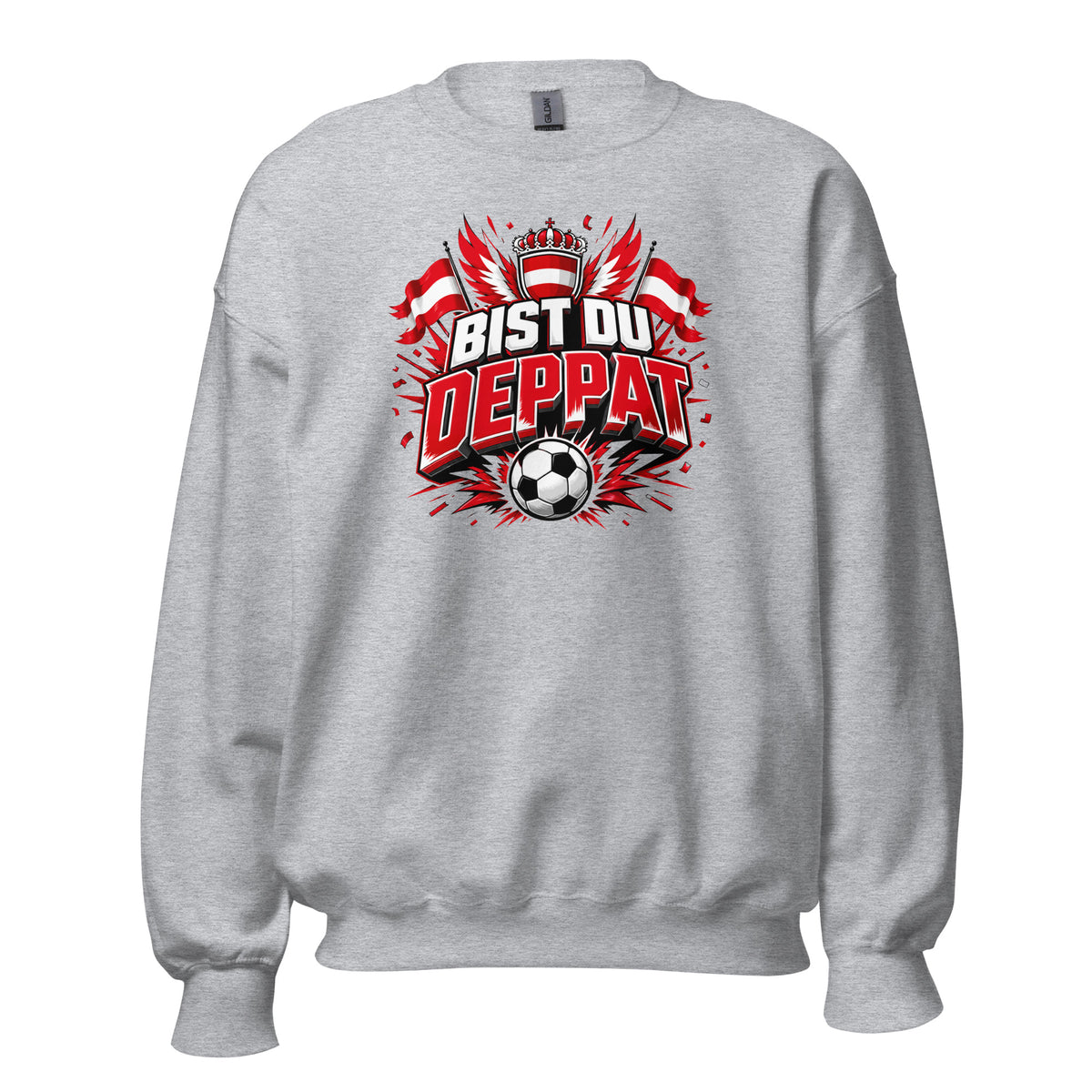 Bist du deppat! – Österreich Fußball Fan Sweater – sportgrau, Vorderansicht