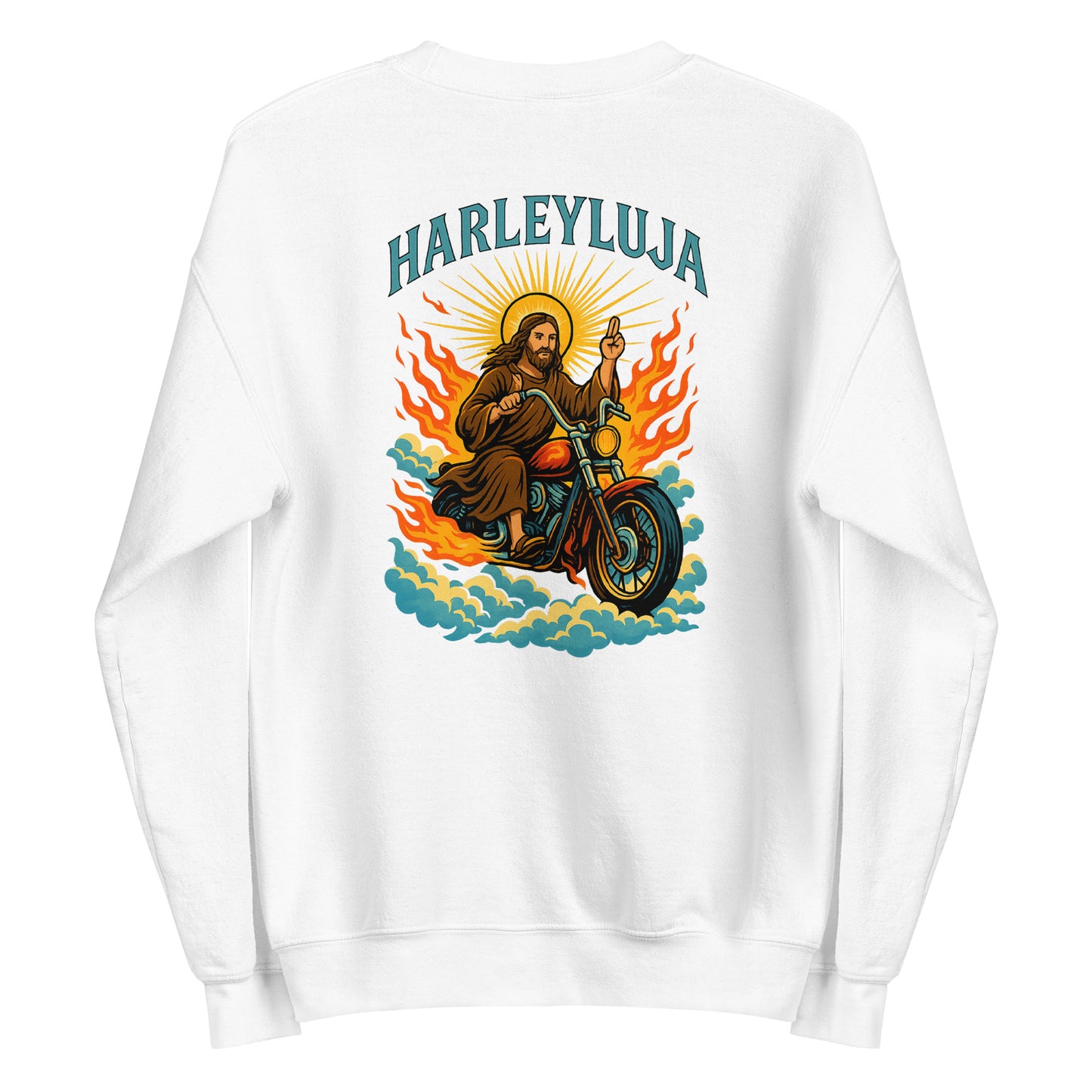 Harleyluja – Jesus fährt Chopper Backprint - Unisex-Pullover