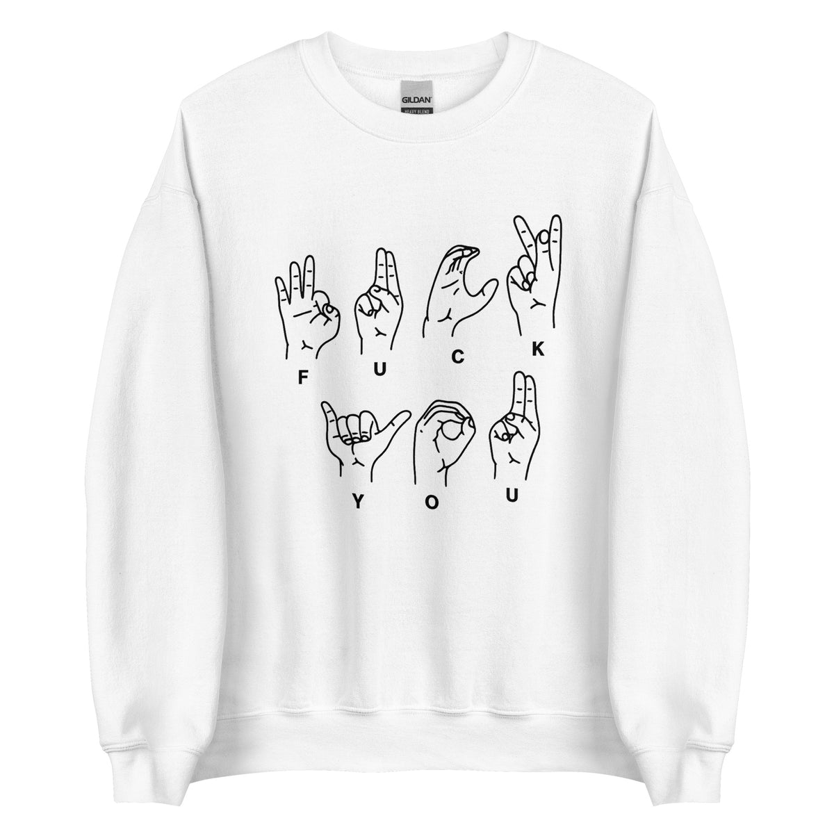 Fuck You Handsign Unisex Sweater – weiß, Vorderansicht