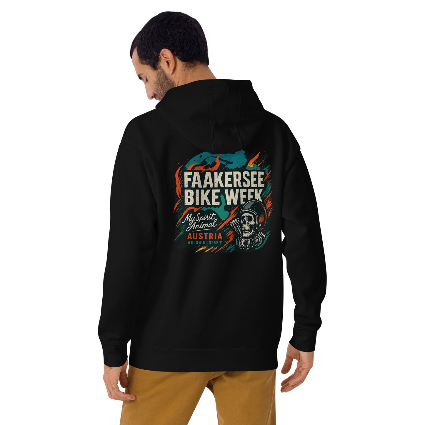 Faakersee Bike Week – Hoodie (Backprint) – schwarz, Rückansicht