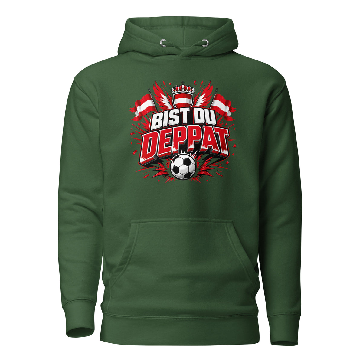 Bist du deppat! – Österreich Fußball Fan Hoodie – grün, Vorderansicht