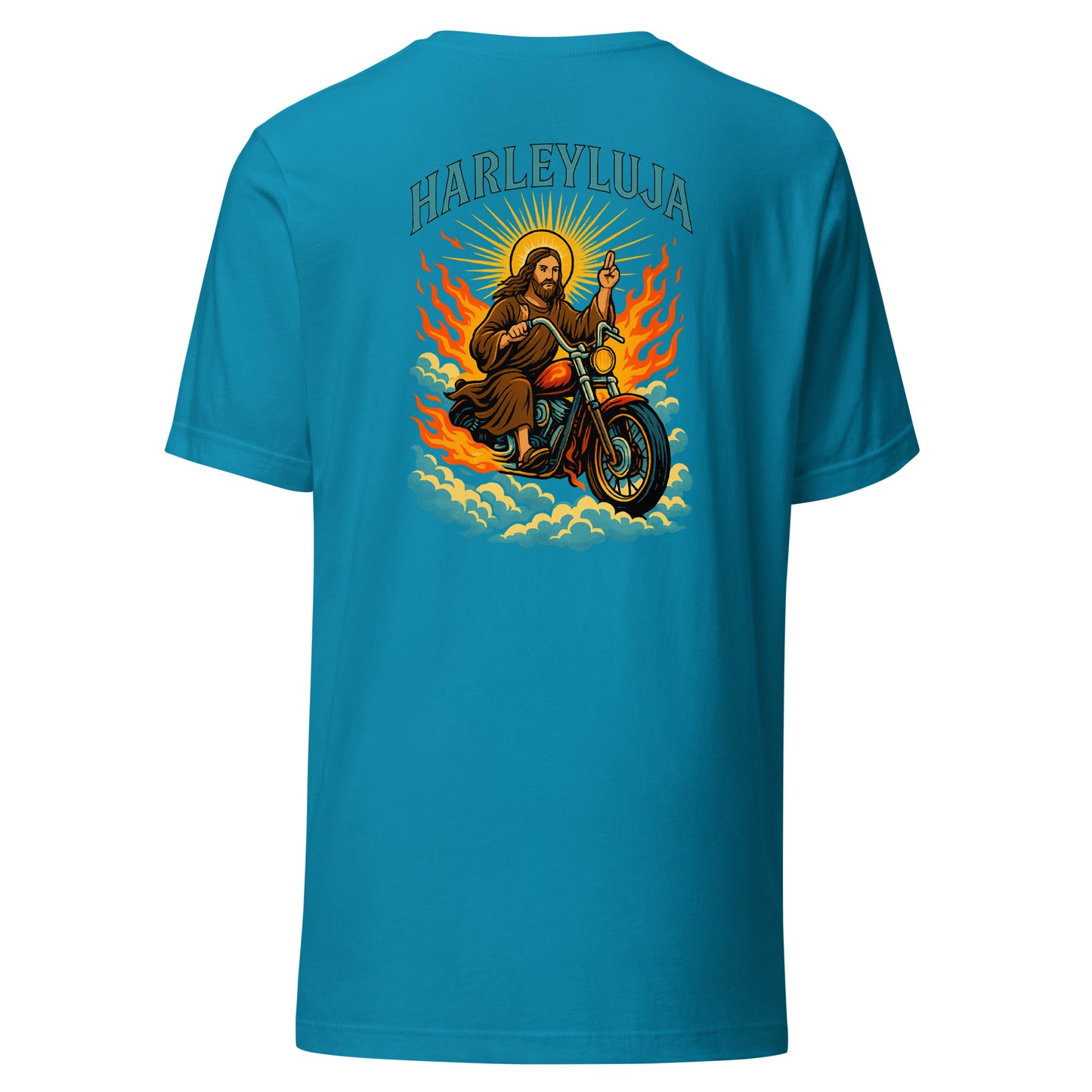 Harleyluja – Jesus fährt Chopper – Backprint T-Shirt