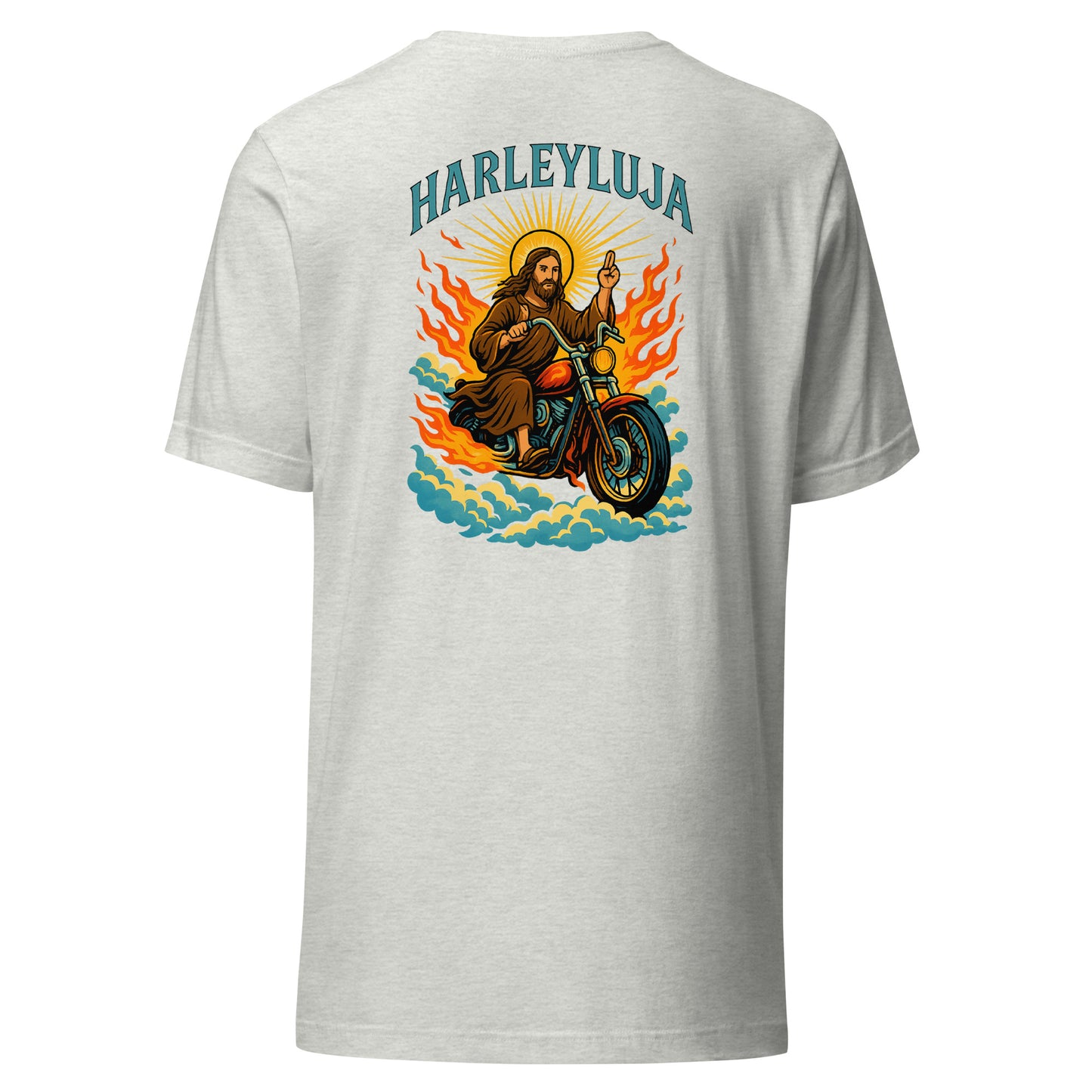 Harleyluja – Jesus fährt Chopper – Backprint T-Shirt
