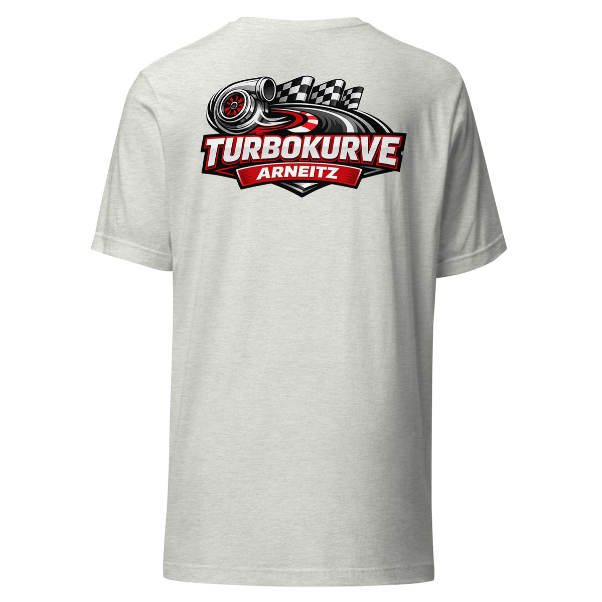 Turbokurve Arneitz – Backprint Unisex T-Shirt – aschgrau, Rückansicht
