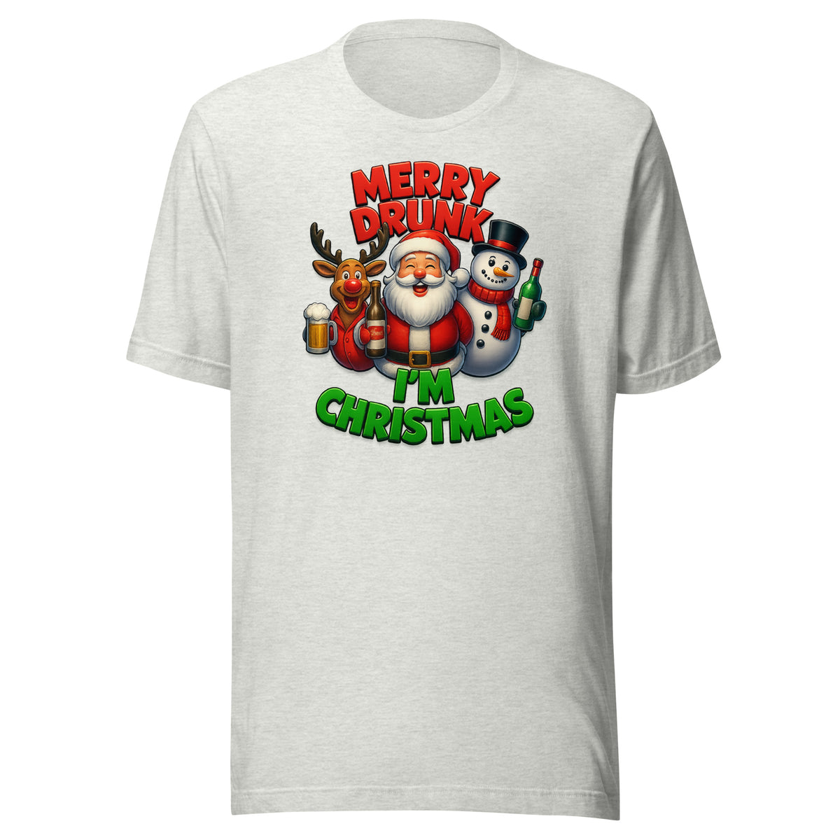 Merry Drunk I’m Christmas – Unisex T-Shirt – aschgrau, Vorderansicht