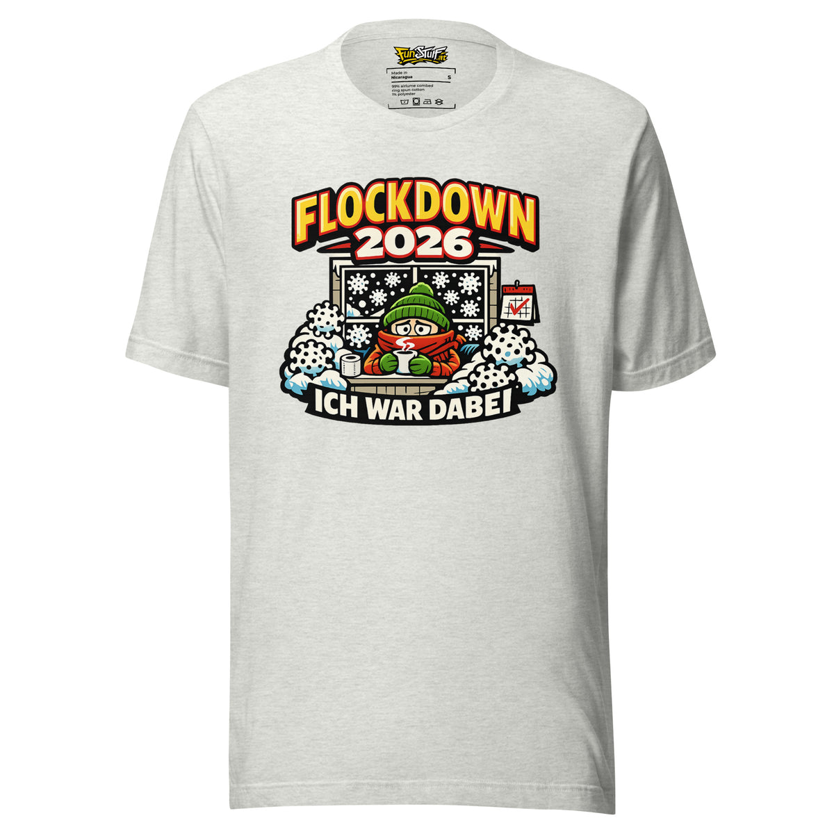 Flockdown 2026 – Ich war dabei – Unisex T-Shirt – aschgrau, Vorderansicht