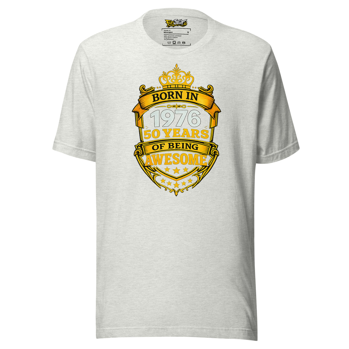 Born in 1976 – 50 Years of Being Awesome – Unisex T-Shirt – aschgrau, Vorderansicht