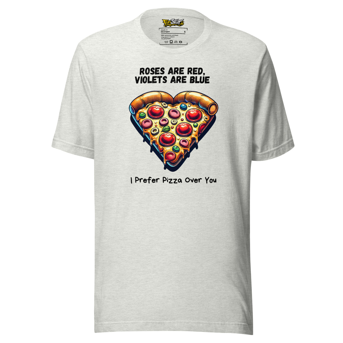 Roses Are Red – I Prefer Pizza Over You – Unisex T-Shirt – aschgrau, Vorderansicht