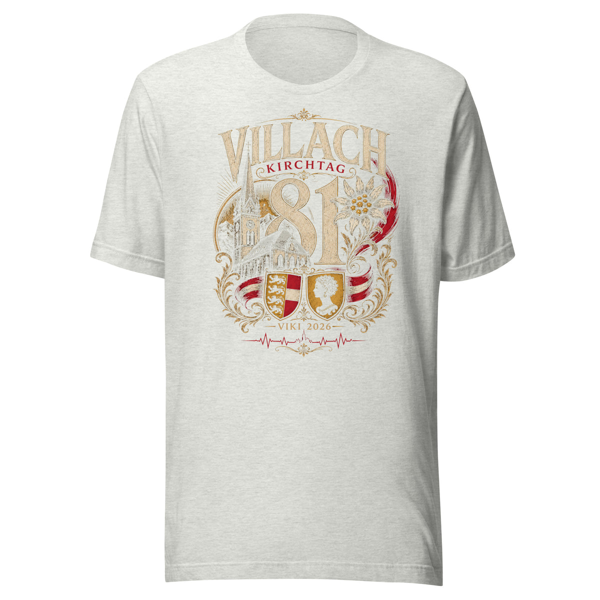 81. Villacher Kirchtag VIKI 2026 – Limited Edition – Unisex T-Shirt – aschgrau, Vorderansicht