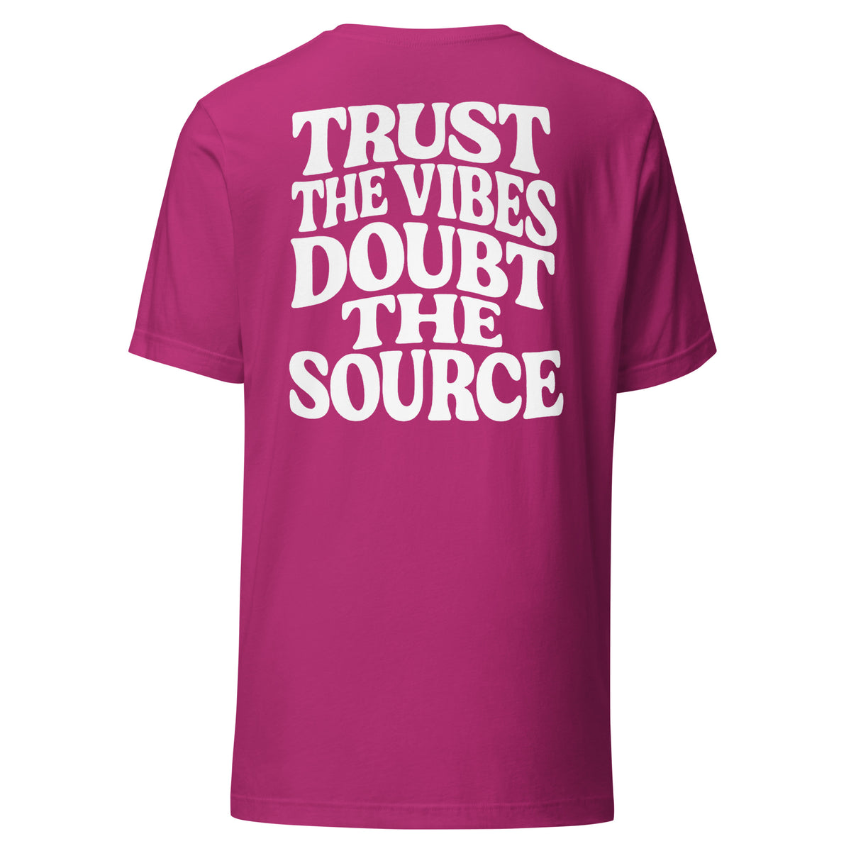 Trust the Vibes – Doubt the Source – Unisex T-Shirt Backprint – Rückansicht