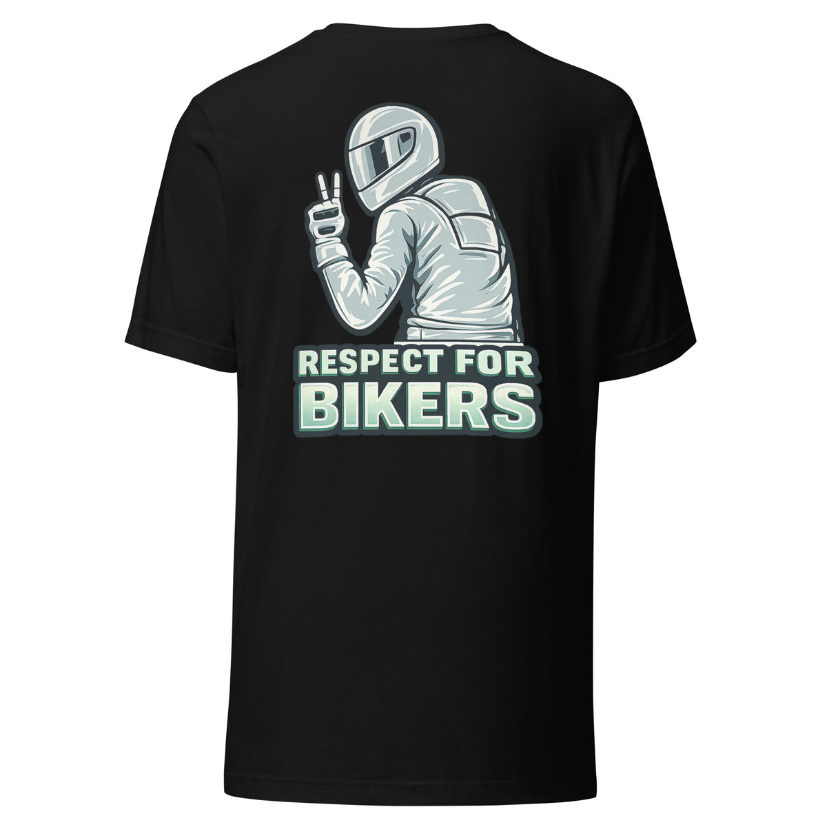 Respect for Bikers – Unisex T-Shirt (Backprint) – schwarz, Rückansicht