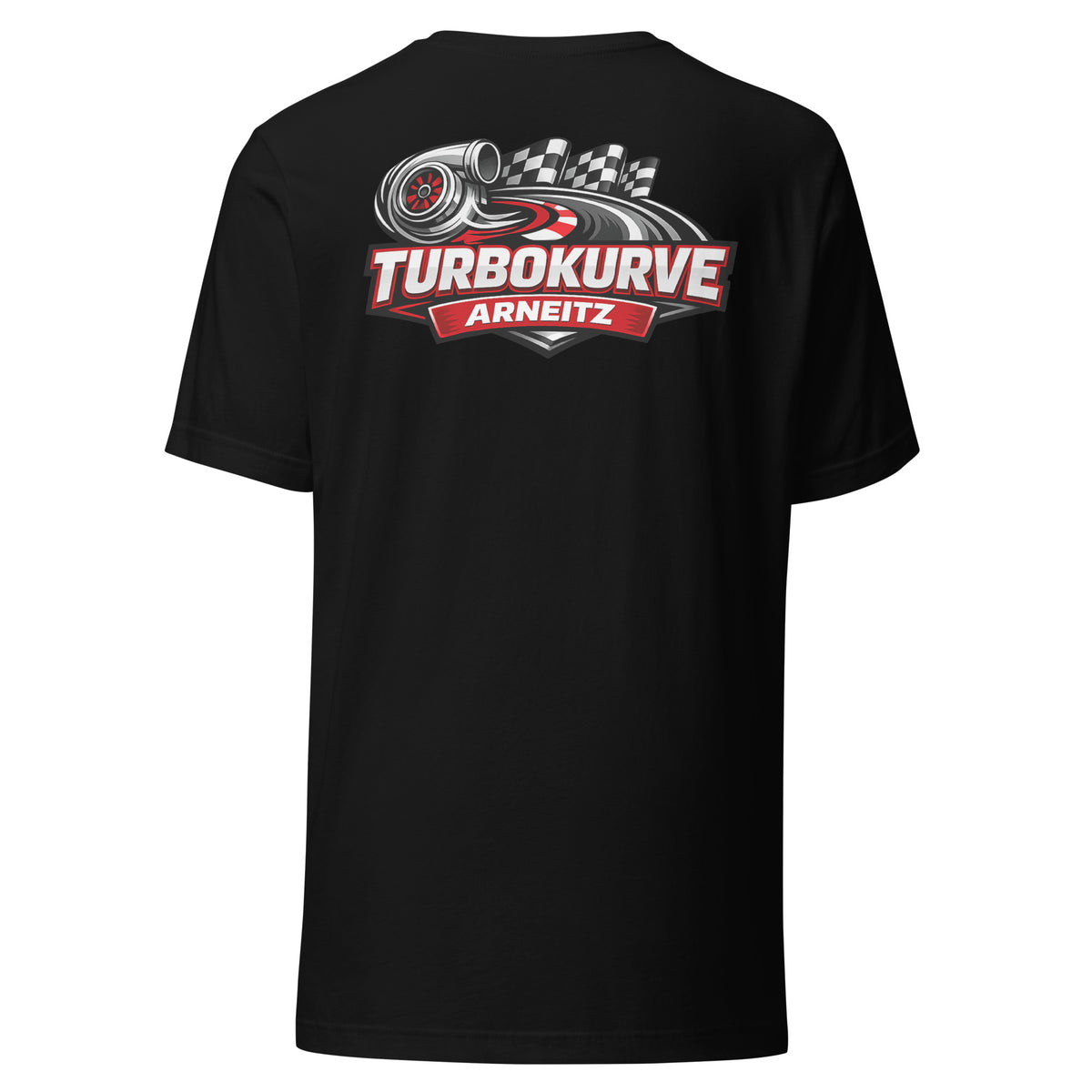 Turbokurve Arneitz – Backprint Unisex T-Shirt – schwarz, Rückansicht